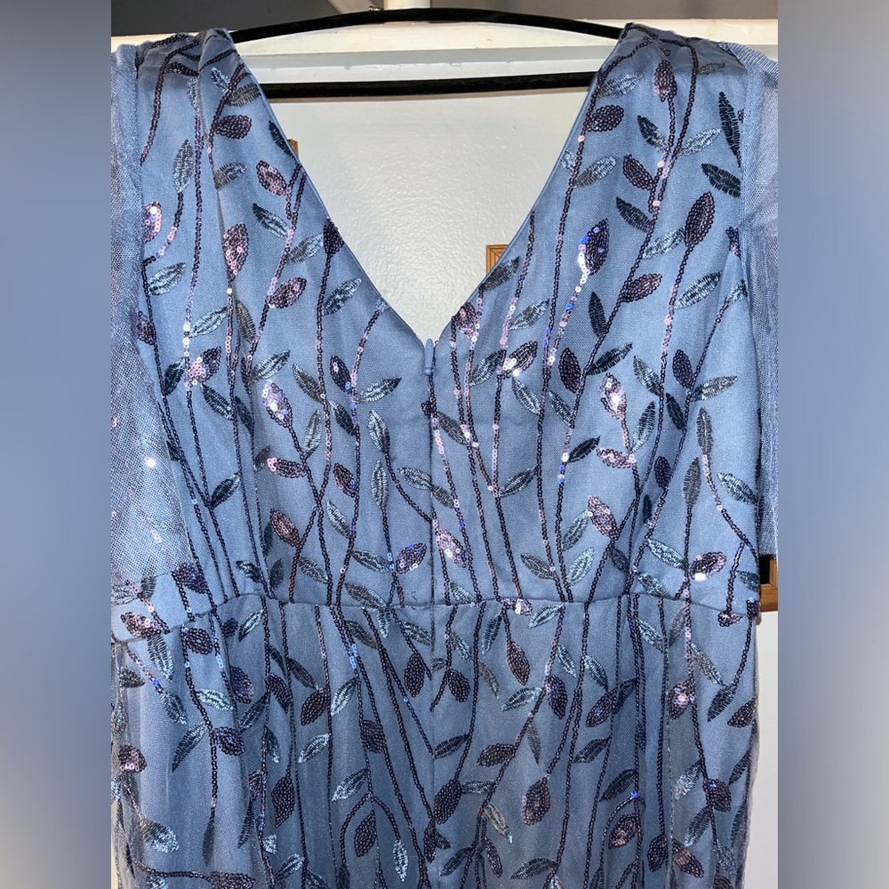 Shimmery V Neck Maxi Evening Dress by Ever Pretty - size 18. Dusty Blue color. - Picture 8 of 11